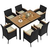 Yaheetech 7 Piece Patio Furniture Set, Outdoor Dining Acacia Wood Table Top