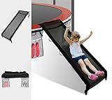 Eurmax USA Universal Easy-to-Assemble Trampoline Slide Ladder, Heavy Duty Steel Trampoline Accessory Slide for Kids Climb Up&Slide Down/Black with Shoes Pocket