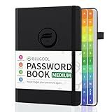 Password Book with Alphabetical Tabs, Password Keeper Book for Seniors, Hardcover Password Notebook for Individual & Colorful Tabs, Password Organizer for Website Logins, 5.3" x 7.7", Black