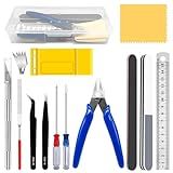 Yauhar 17Pcs Hobby Model Basic Tool Kit Contains Flush Pliers, Mini File, Crafting Knife with Replacement Blades, Tweezers, Professional Modeling Building Fixing Set for Gundam