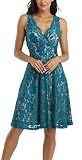 MISS MOLY Women Floral Lace Overlay Fit and Flare Dress Elegant V Neck Knee Length Skater Dress Peacock M