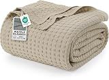 Utopia Bedding 100% Cotton Waffle Blanket Queen Size Khaki, 90x90 Inch