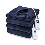 Sunbeam Royal Ultra Fleece Heated Electric Blanket King Size, 90" x 100", 12 Heat Settings, 12-Hour Selectable Auto Shut-Off, Fast Heating, Machine Washable, Warm and Cozy, Indigo