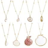 PH PandaHall 8 Styles Natural Seashell Scallop Conch Pendant Necklace Golden Seashell Adjustable Sea Shell Necklace Ocean-Inspired Handcrafted Necklaces for Women Ocean Jewelry Gifts