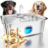 4.2Gal Dog Water Fountain for Large Dogs, 16L Stainless Steel Large Dog Fountain Water Bowl with Deeper & Wider Drinking Tray, Automatic Pet Water Dispenser with Visible Window for Multi-Pets Families