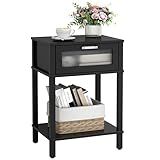 Nightstand Wooden Bedside Table with Drawer Black Night Stands Modern Style Small End Table Side Table with Storage Shelf for Bedroom Living Room MLBZ10B