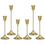 Uzvoxhe Gold Candlestick Holders Set of 6, Weighted, Metal Taper Candle Stick Holders, Vintage Christmas Brass Home Decor for Table, Mantel, Room Decorations Housewarming Gift Gold-6