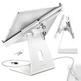 Volcora Anti-Theft Tablet Stand iPad Kiosk Stand with Lock, White 10-13'' iPad Stand for Desk, Swivel, Adjustable iPad Holder for Desk, iPad Mount for Desk for POS Register, Retail Business, Cashier