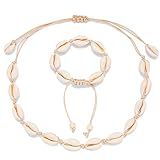 Starain 2Pcs Shell Necklace Anklet for Women Handmade Adjustable Puka Beach Shell Necklace Set