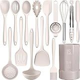 AOTHOD Silicone Cooking Utensils Set - 446°F Heat Resistant Kitchen Utensils,Turner Tongs,Spatula,Spoon,Brush,Whisk,Kitchen Utensil Gadgets Tools Set for Nonstick Cookware,Dishwasher Safe (BPA Free)