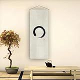 Japanese Tapestry Wall Art Scroll - Feng Shui & Lucky Symbols | W15.7xH47.2", Extra Long Vertical Hanging Decor for Bedroom, Living Room, Office | Zen Design (Enso-Circle) CTT-134