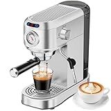 ANYCOLD Espresso Machine 20 Bar, Compact Espresso Maker, Stainless Steel Expresso Coffee Machines with Steam Milk Frother & 34oz Removable Water Tank for Home Latte, Cappuccino, Silver