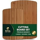 ROYAL CRAFT WOOD Wooden Cutting Boards for Kitchen Meal Prep & Serving - Bamboo Wood Serving Board Set with Deep Juice Groove Side Handles - Charcuterie & Chopping Butcher Block for Meat