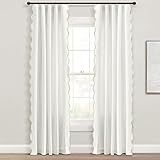 Lush Decor Coastal Chic Scalloped Edge Light Filtering Window Curtain Panels Pair, 52" W x 84" L, Neutral & White - White Curtains for Living Room - Coastal Decor