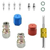 ABOTHGD 11 Pieces Automotive Air Conditioning System Removal Tool AC Retrofit Fitting Adapter R12 to R134a Conversion Kit with High/Low Port Adapters 1/4" to 7/16"-20 UNF Valve Core Tool and Seals