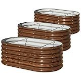SnugNiture 3 Pcs 4x2x1.5ft Raised Garden Bed Outdoor, 17" Tall Galvanized Metal Planter Box, Raised Garden Bed Kit for Planting Vegetables Plants Fruits, Brown