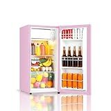 Seaoola Mini Fridge with Freezer, Single Door 3.1 Cu.Ft, Compact Mini Refrigerator, LED Light, Adjustable Thermostat, Removable Glass Shelves, Small Refrigerator for Dorm/Office/Bedroom(Pink)
