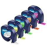 5 Pack Compatible with Dymo Letratag Refills Replacement for Dymo Label Maker Refills 12mm x 4m(1/2" x 13') Colored Plastic Label Tape for Letra Tag LT 100H 100T QX50 Handheld Label Maker Tape Refill