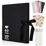 Mauproy 8 x 8 Inch Small Black Scrapbook Album, 40 Pages Photo Album with Black Pages, Kraft Paper Hardcover Memory Book with DIY Accessories Kit for Weeding Travel Christmas