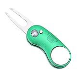 Mile High Life All Metal Foldable Golf Divot Tool with Pop-up Button & Magnetic Ball Marker (Green Curve)