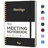 Taja Meeting Notebook For Work Organization - Work Notebook With Action Items, Agenda Planner For Note Taking, 160Pages (6.9" X 9.9") Project Planner For Men & Women - Black