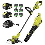 SEYVUM 20V String Trimmer and Leaf Blower Combo Kit, 12-inch Cordless Weed Trimmer with 6 Pcs Grass Cutter Spool Line, 500 CFM Electric Leaf Blower for Lawn Care with 2 X 4.0Ah Battery and Charger