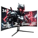 ZZA 34 Inch Curved Monitor, Gaming Monitor WQHD 4K 240HZ 1500R, Ultra Wide Computer Monitors with FreeSync,HDR10, 1ms,PC Screen Eye Care, Borderless Design,Support Wallmount 75x75mm