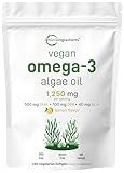 Micro Ingredients Vegan Omega 3 Algae Oil, 240 Veggie Softgels | Fish Oil Alternative | DHA 500mg & DPA 100mg | Carrageenan Free | Plant-Based Omega 3 with Flaxseed & ALA | Lemon Flavored