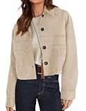 PRETTYGARDEN Women's Faux Suede Cropped Jacket Casual Lightweight Fall Fashion 2026 Winter Coats Outerwear Trendy Clothes (Beige,Small)