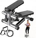 NEWBULIG Stair Steppers for Exercise at Home, Mini Stepper Machine with Resistance Bands and LCD Monitor, Workout Equipment for Full Body, 300lb Weight Capacity, Bright Sliver