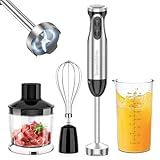 Bonsenkitchen 4-in-1 Immersion Blender Handheld, 20 Speeds Hand Blender with Turbo Mode, Stainless Steel Blade, Egg Whisk, Beaker & Chopper Bowl, Stick Mixer for Soup, Smoothie, Puree, Baby Food
