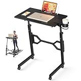 Enayplon Small Standing Desk with Wheels, Portable Treadmill Desk, Rolling Desk Adjustable Height for Laptop, Mobile Standing Table for Walking Pad, Bedside Table