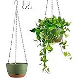 Kvetto Set of 2 Hanging Planters for Indoor Outdoor Plants, 8 Inch Self-Watering Hanging Flower Pots with Drainage Hole & Removable Water-Storage Tray (Hooks)