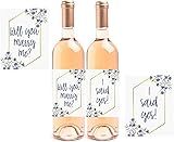 Proposal Wine Bottle Labels, Will You Marry Me + I Said Yes Set of 2 Wine Labels Engagement Idea - Floral, Romantic Marriage Proposal Decoration Props, Proposal Idea Peel & Stick, Vow Renewal Gift