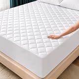 Quilted Fitted Mattress Pad, King Mattress Protector Topper with Deep Pocket Stretches up to 16 Inches, Machine Washable Mattress Cover by Utopia Bedding (White)