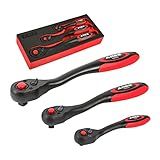 ARES 42033-3-Piece 72-Tooth Composite Ratchet Set - Chrome Vanadium Steel Construction & Full Composite Shell - Offset Handle - 72-Tooth Quick Release Reversible Heads