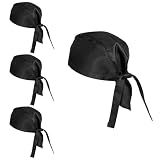 SULIKJHUI 4 Pack Chef Hat for Men&Women, Adjustable Elastic Back Chef Hat with Ties, One Size Fits All Adults, Breathable Sweat-Wicking Kitchen Cap for Cooking, Catering, Service, Black