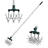 BARAYSTUS Rotary Cultivator Garden Rotary Tiller Adjustable Stainless Steel Poles Hand Tiller for Soil Mixing or Reseeding Grass Lawn Tiller Total Length 57 Inch