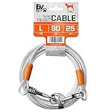BV Dog Tie Out Cable 25 Feet - Heavy Duty Dog Lead up to 90 Pounds - Reflective & Rust-Free with Quick Release Swivel Clips & 360° Rotating Clasp - Tangle-Free Dogs Runner for Yard (Silver, Single)