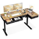 OffiGo 63 Inch L Shaped Electric Standing Desk with Drawers, Height Adjustable Large Desk with Power Outlets, Sit Stand Table, Writing Computer Desk for Home, Office, Workstation, Rustic Brown