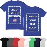 ISUNMEA Custom Photo T-Shirts for Men Design Your Own Personalized Shirt on Front&Back Cotton Tess w/Customizable Text/Image (US, Alpha, Large, Regular, Regular, Royal Blue)