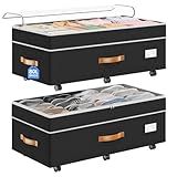 Budding Joy Under Bed Storage with Wheels 2Pack, 80L Height Adjustable Underbed Containers with Clear Lids, Rolling Under Bed Shoe Storage Organizer for Dorm Home Clothes, Blankets, Toys, Black