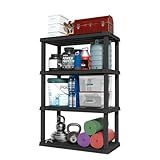 IRIS USA 4-Shelf Heavy Duty Plastic Storage Shelves, 600lb Capacity, 56" H x 36" W x 18" D, Large Modular Shelving Unit Storage Organizer for Garage, Home, Warehouse & Gym, Storage Rack - Black
