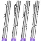 COSOOS UV Black Light Flashlights, 4 Pack 395nm Mini Pen Lights with Clip, Waterproof Ultraviolet Flashlights for AC Leak, Pet Urine, Scorpion, Hotel Inspection, Dry Stain and Bed Bug(Silver)