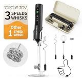 CIRCLE JOY Rechargeable Handheld Milk Frother Wand with Stand, 3 Variable Speeds, 3 Whisks and Storage Box, Electric Drink Mixer for Latte, Cappuccino, Hot Chocolate, Eggs and Protein Powder, Black