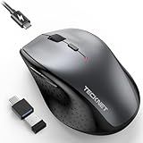 TECKNET Wireless Mouse Jiggler, Silent Click Rechargeable Mouse, Plug & Play with USB-C Adapter, 6400 DPI Ergonomic Mouse, Build-in Mouse Mover, 2.4G Computer Mice for Mac, Laptop, Desktop, PC