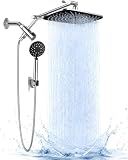 Veken 11.8" Rain Shower Head with Handheld, High Pressure Handheld Shower with Multi Spray Modes, Rainfall Combo with 15" Metal Extension Arm, Detachable Dual Shower, Bathroom Decor, Chrome Silver