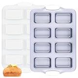 SJ Mini Loaf Pans with Heat-Resistant Handles, 2 Pack Healthy Non-stick Bread Pan for Baking 8-Cavity, PFOA & PFAS-Free Tiny Banana Bread Pan Set, Dishwasher Safe Brownie Pan-Silver