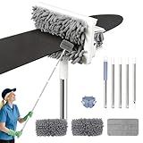 Ceiling Fan Cleaner Duster with 80'' Extendable Long Handle Pole - Microfiber Chenille Pads for Blades, Baseboards, Walls, Floors, Blinds & Cobwebs - Reusable & Washable
