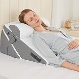 Sasttie Wedge Pillow Set for After Surgery, 2PCS Adjustable Bed Wedge Pillow Headboard with Memory Foam Neck Cushion – for Acid Reflux, Sleeping, Neck & Back Support, Dark Grey & White